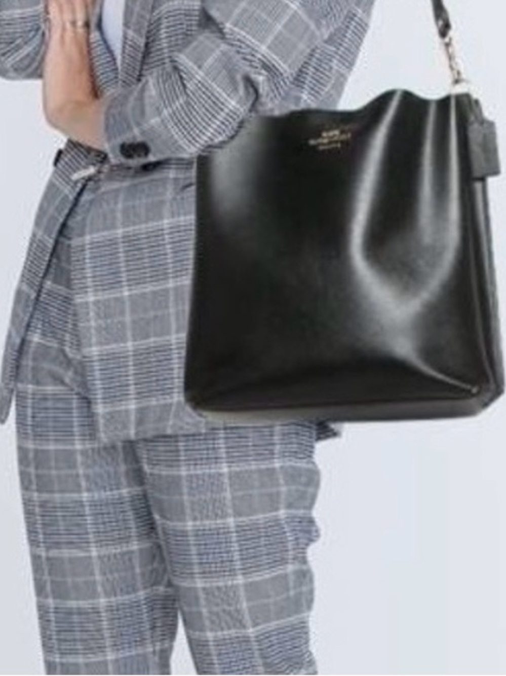 Coach Black Leather Mollie Bucket Bag with Gold Logo Accent and Red Lining
